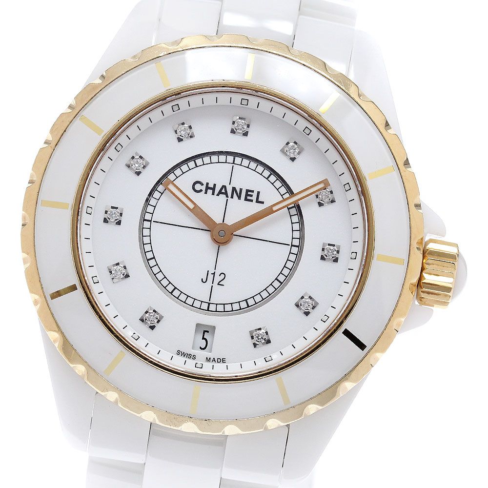 シャネル CHANEL H2180 J12 白セラミック 11Pダイヤ PGベゼル クォーツ メンズ _966486