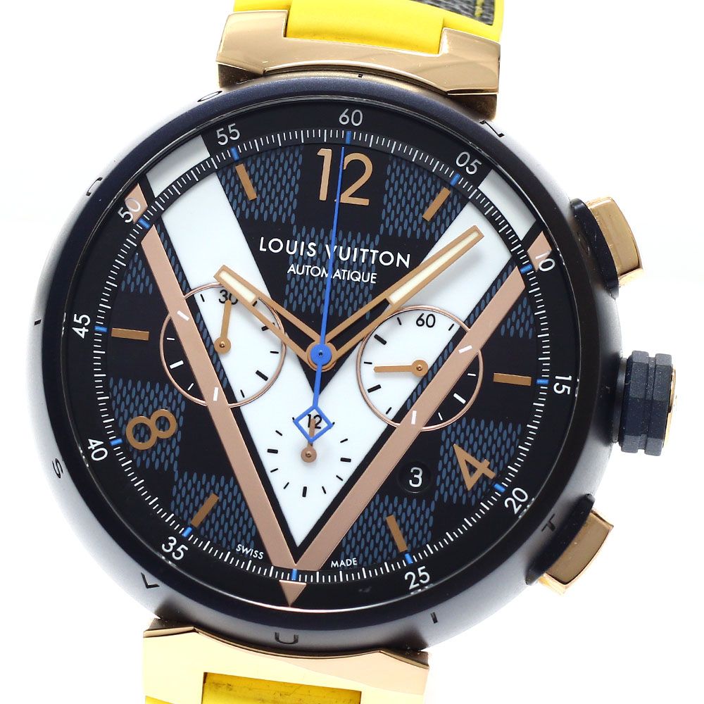 ルイ・ヴィトン LOUIS VUITTON QA090 タンブール ダミエコバルト クロノグラフ 自動巻き メンズ 箱・保証書付き_961264