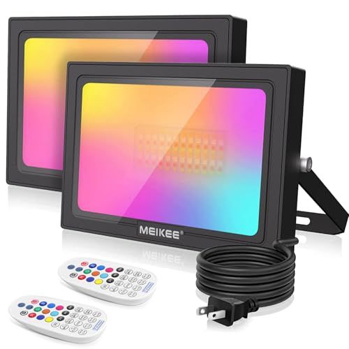 【新品】MEIKEE 2個セット 60W RGB投光器 3000LM高輝度 IP66防水 リモコンで40種照明モード タイマー・メモリー機能 省エネLED 屋外屋内兼用 バー看板 アクアリウム照明 舞台演出 パーティハロウィンクリスマス対応 100V 50/6