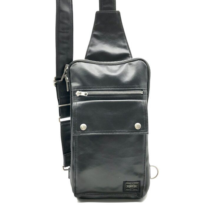 美品 Porter ポーター レザー ボディ ショルダー バッグ ブラック ブランド カバン BAG メンズ m15748