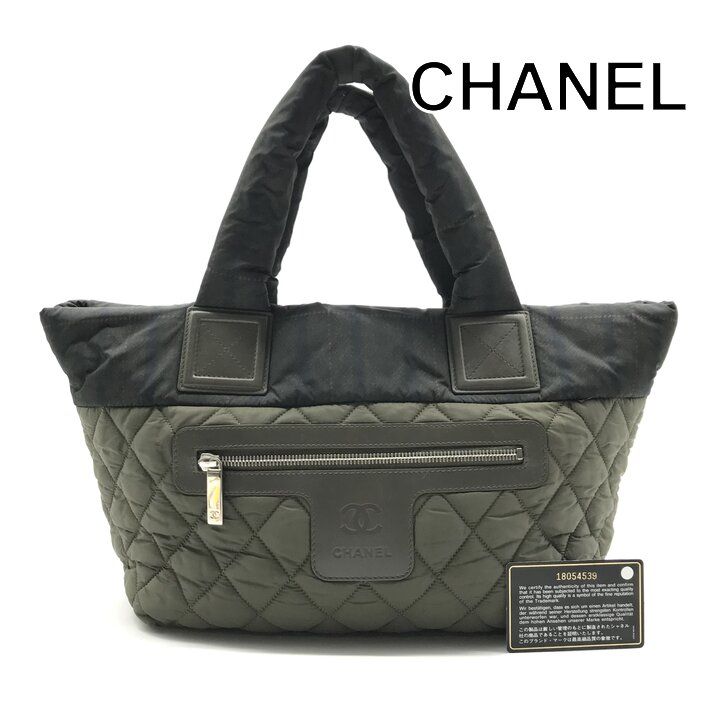 超美品 CHANEL シャネル ココマーク コココクーン ナイロン ハンド バッグ カーキ ブランド カバン BAG レディース r1809