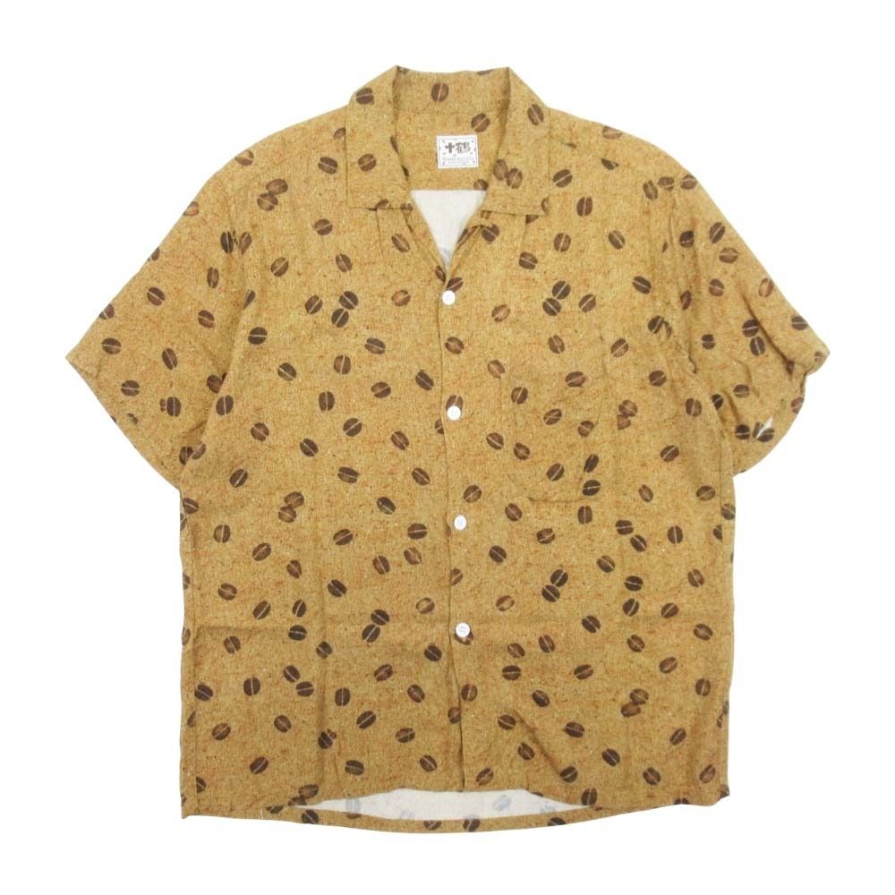 美品 J.S HOMESTEAD ジャーナルスタンダードホームステッド 工房十鶴 18ss レーヨンプリント コーヒー豆 アロハシャツ M ブラウン メンズ 古着 中古 USED