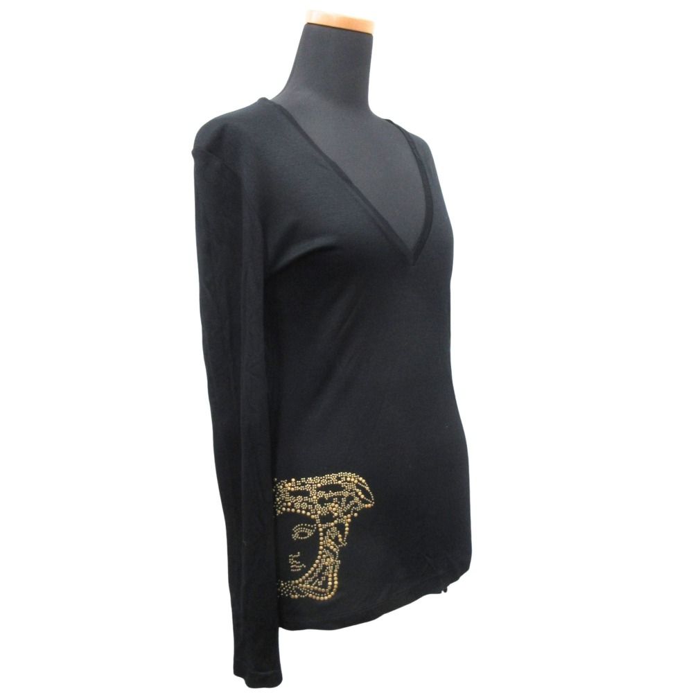美品 VERSACE ヴェルサーチ メデューサロゴ スタッズ Vネック Tシャツ