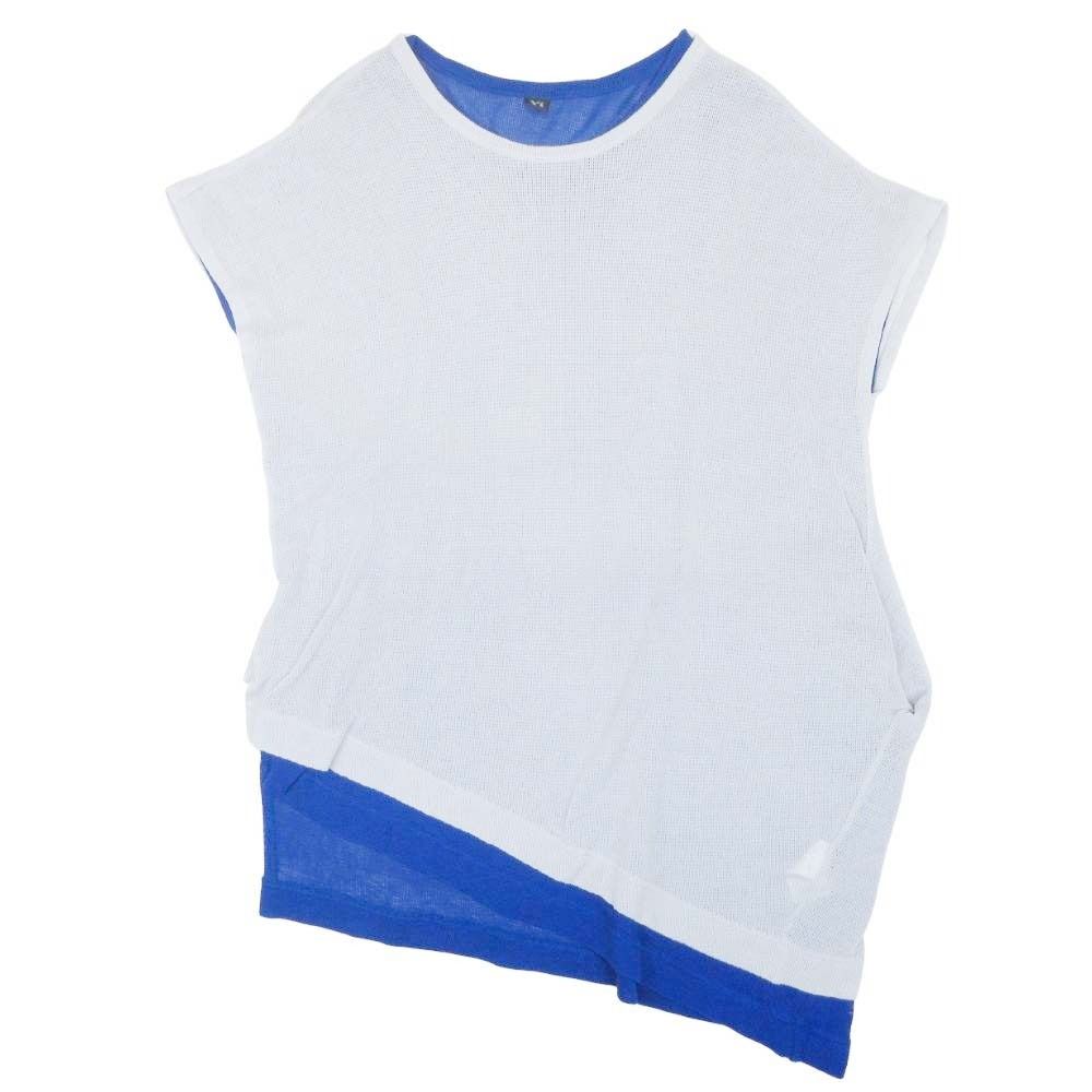 美品 Y's Yohji Yamamoto ワイズ ヨウジヤマモト 24ss レイヤード メッシュTシャツ アシンメトリー トップス 半袖 2 グレー ブルー レディース 古着 中古 USED