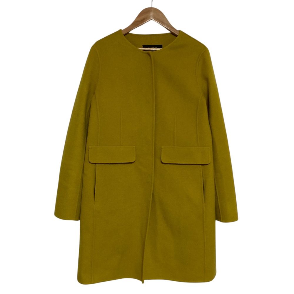 良品 MAX MARA WEEKEND マックスマーラウィークエンド クチートアマーノ ノーカラーウールリバーコート 501602996 サイズ36 イエロー レディース 古着 中古 USED