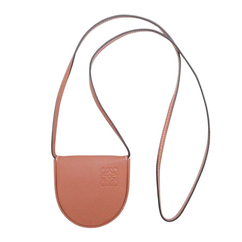 美品 LOEWE ロエベ ヒールポーチ ミニサイズ コインケース マルチパース ネックストラップ アナグラムロゴ 財布 ブラウン メンズ レディース 古着 中古 USED