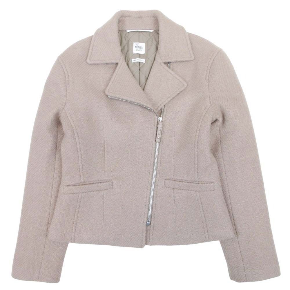 未使用 HERMES エルメス 23aw カシミヤ100％ ダブルライダース ジャケット ブルゾン コート メドール金具 36 ベージュ レディース 古着 中古 USED