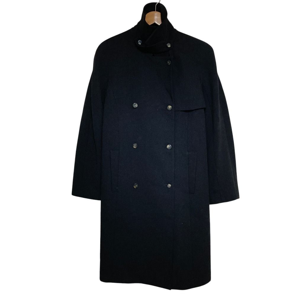 美品 KARL LAGERFELD カールラガーフェルド ダブルブレスト ベルテッドコート ブラック レディース 古着 中古 USED