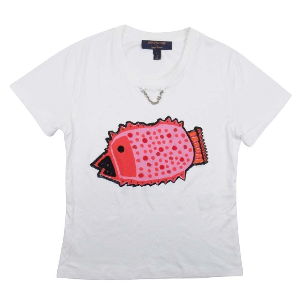 良品 LOUIS VUITTON ルイヴィトン 草間彌生 LV x YK 23ss 魚 フェイス Tシャツ インフィニティドット 半袖 トップス L 白 ホワイト レディース 古着 中古 USED