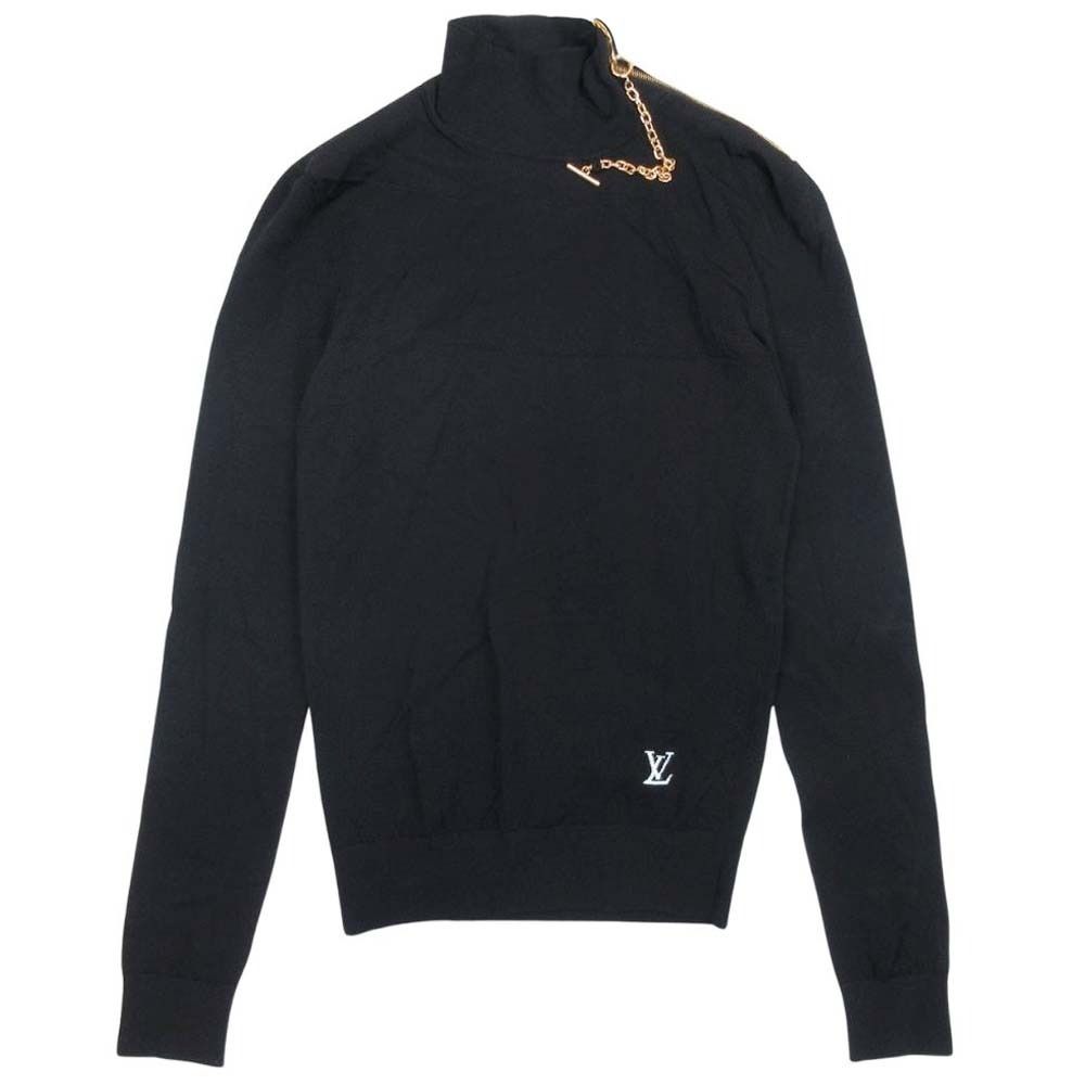 良品 LOUIS VUITTON ルイヴィトン 22aw LVロゴ チェーン ハイネック ハイゲージニット セーター トップス S 黒 ブラック レディース 古着 中古 USED