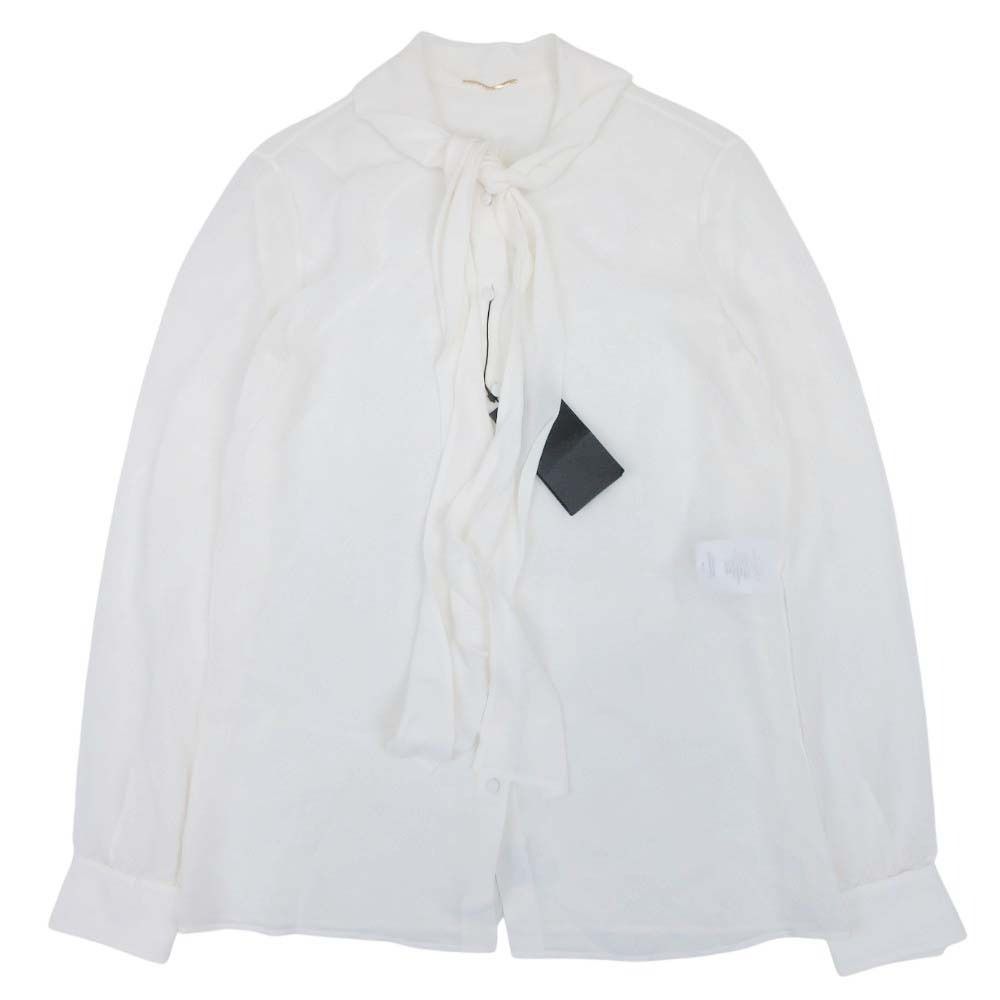 美品 SAINT LAURENT サンローラン 16ss シルクシフォン ボウタイ ブラウス シャツ トップス 368132 F38 白 オフホワイト レディース 古着 中古 USED
