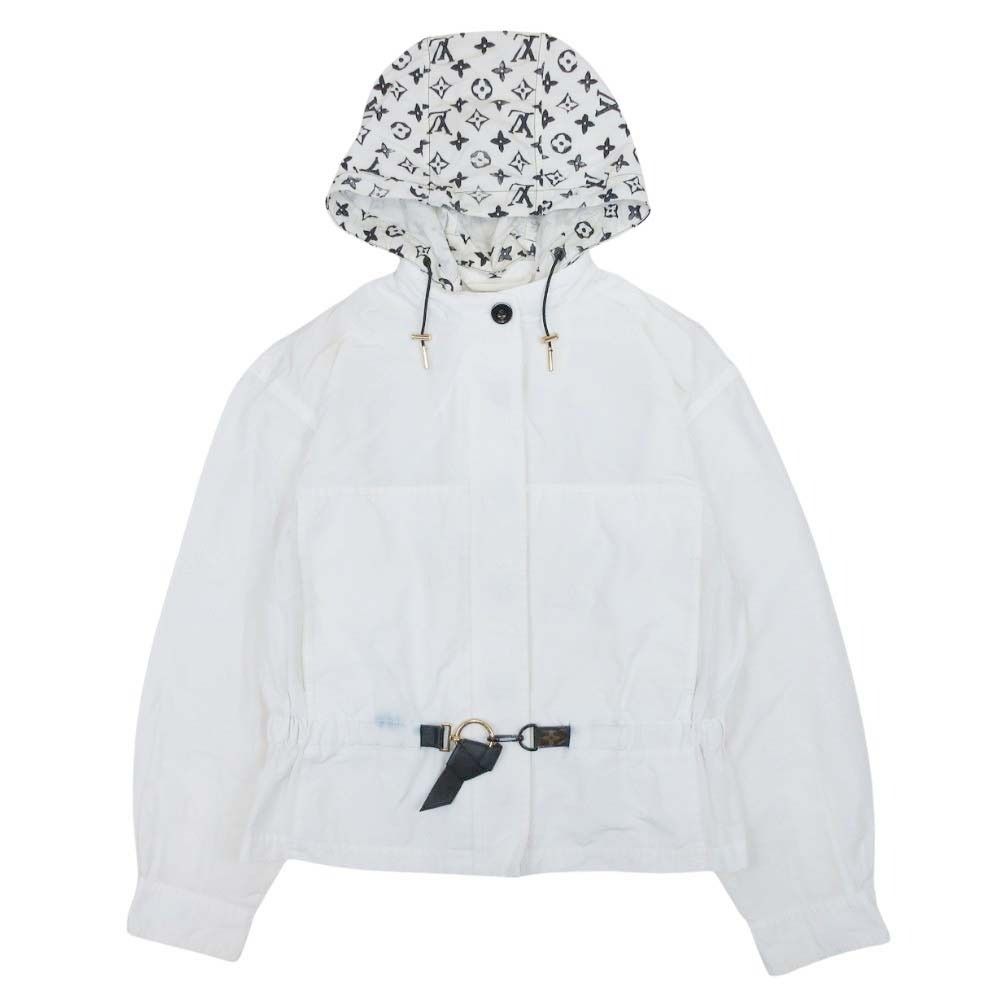 良品 LOUIS VUITTON ルイヴィトン 20ss ショート フーデッドパーカー モノグラムパターン ジャケット ブルゾン 42 白 ホワイト レディース 古着 中古 USED 94,023円