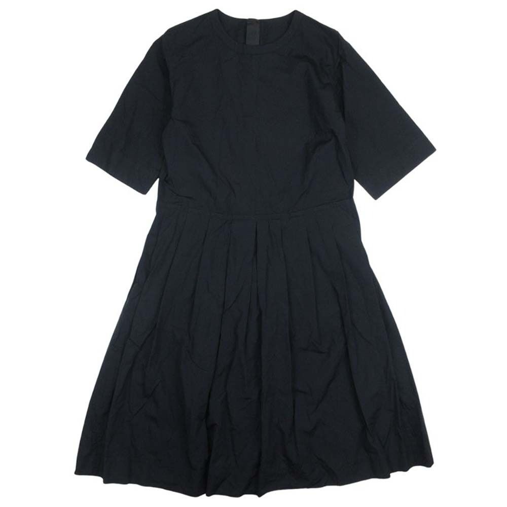 美品 MARGARET HOWELL マーガレットハウエル 25ss SOFT COMPACT COTTON フレアワンピース 七分袖 ミモレ丈 ロング 2 黒 ブラック レディース 古着 中古 USED