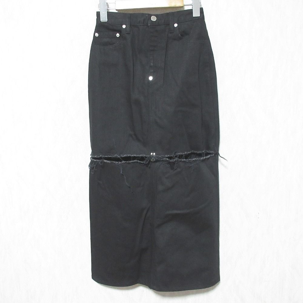 美品 ジョンローレンスサリバン STUDIOUS 別注 WASHED DENIM CUT-OFF SKIRT カットオフ デニムスカート サイズXS ブラック レディース 古着 中古 USED 10,801円
