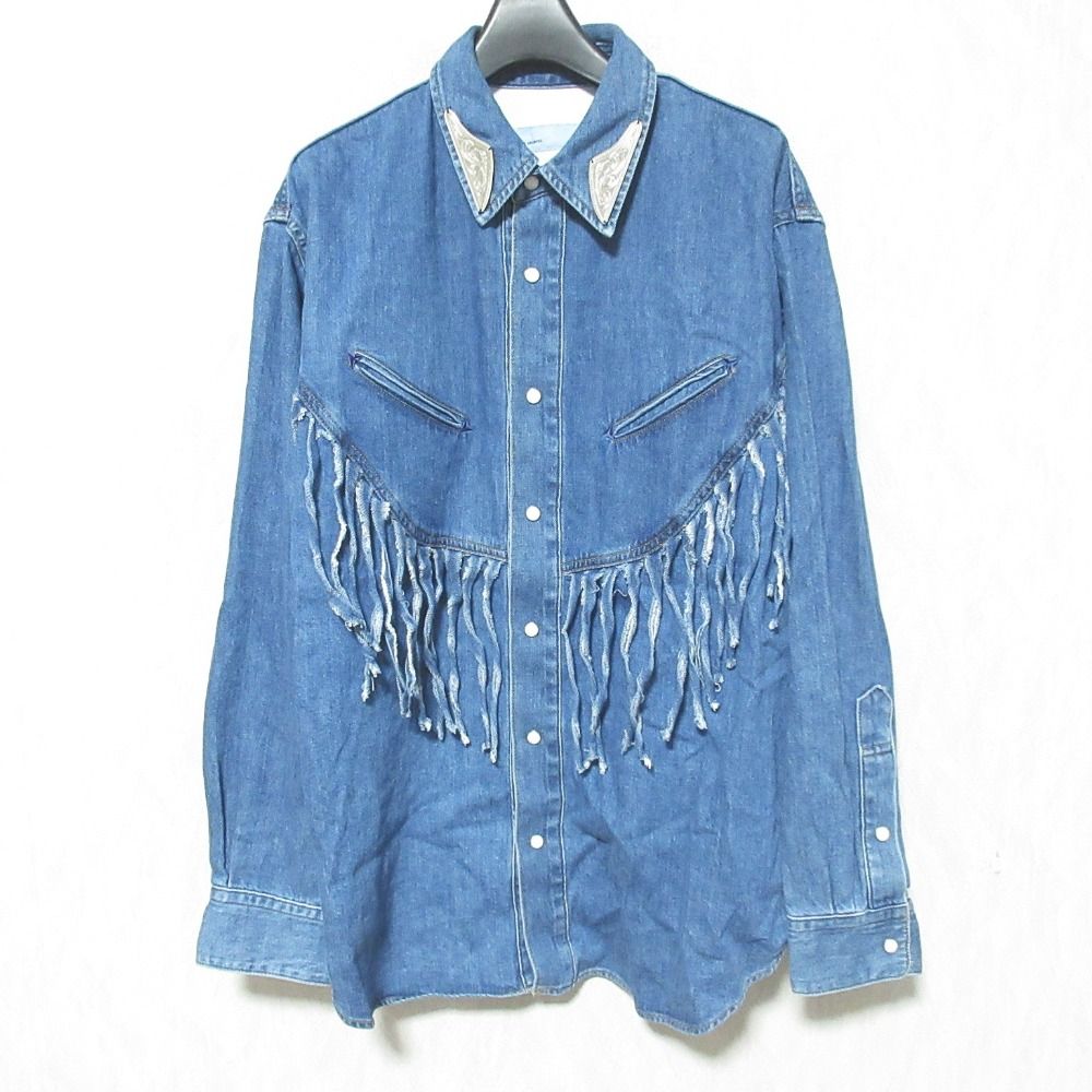 美品 23AW TOGA ARCHIVES トーガ アーカイブス Denim fringe shirt フリンジ デニムウエスタンシャツ TZ32-FJ951 サイズS インディゴ メンズ レディース 古着 中古 USED
