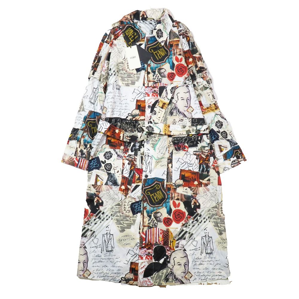 未使用 FENDI フェンディ カール・ラガーフェルド カールコラージュ ステンカラーコート FF0295 A9N4 ロング ジャケット 46 マルチ メンズ 古着 中古 USED