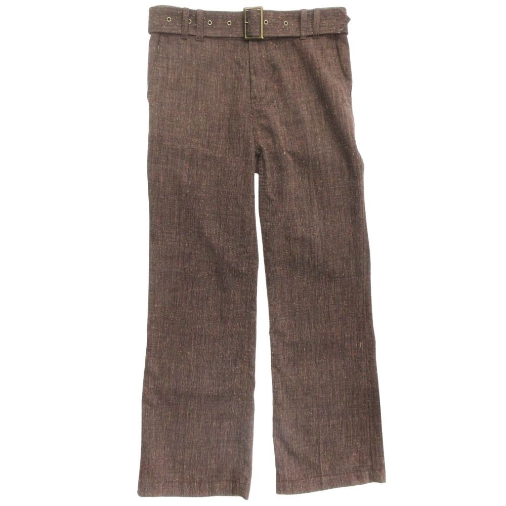 美品 tricot COMME des GARCONS 03SS トリココムデギャルソン ベルテッド ウール スラックス パンツ ストレート サイズM 茶 ブラウン レディース 古着 中古 USED