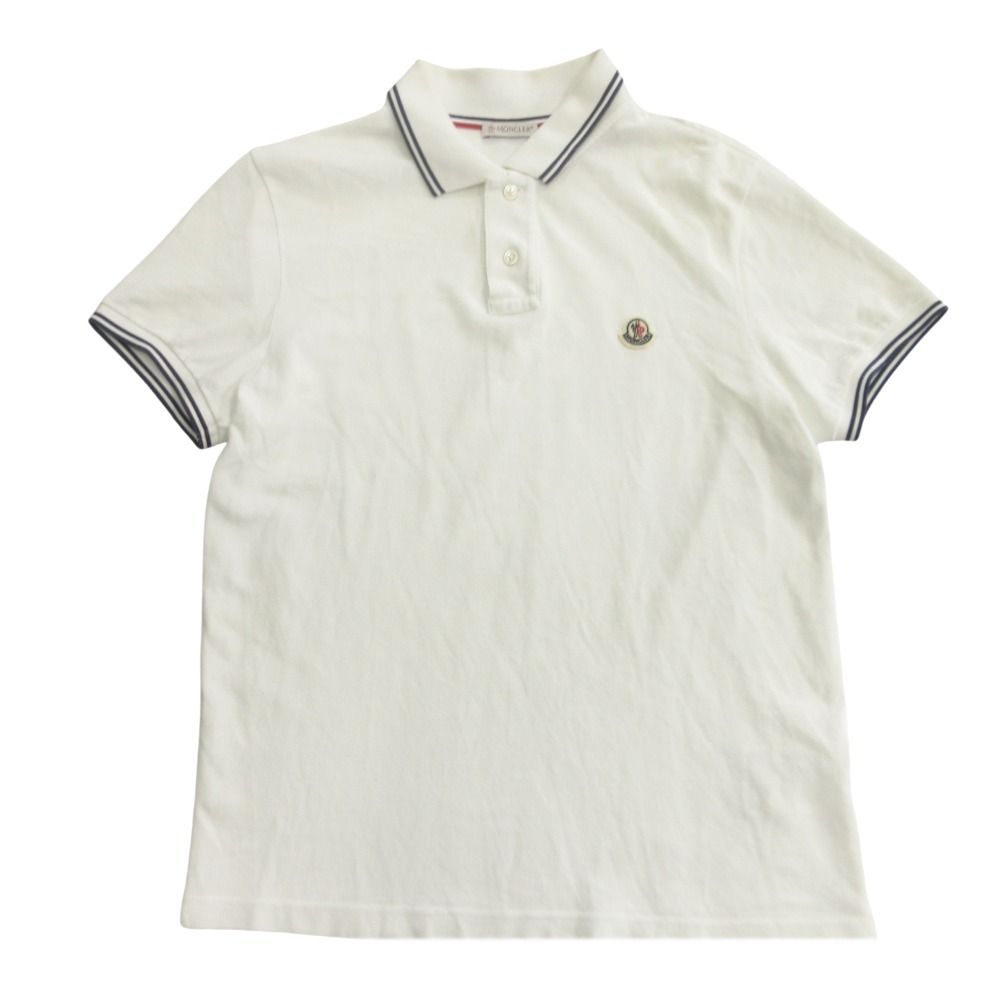 良品 MONCLER モンクレール 20SS MAGLIA POLO MANICA CORTA ポロシャツ カットソー 鹿の子 ロゴ ワッペン S 白 ホワイト メンズ 古着 中古 USED