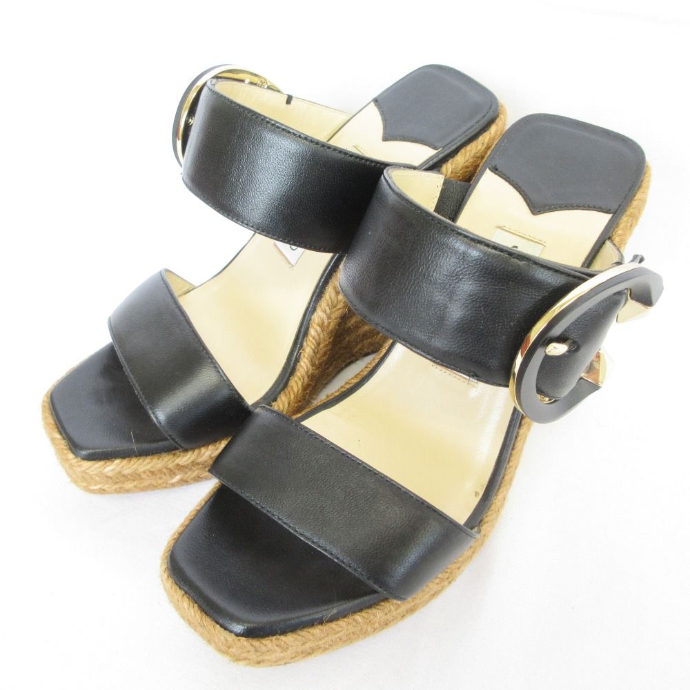 美品 JIMMY CHOO ジミーチュウ Melian 110 ウェッジソールサンダル サイズ35 22cm相当 ブラック レディース 古着 中古 USED