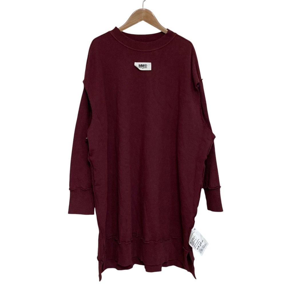 良品 MM6 Maison Margiela メゾンマルジェラ インサイドアウト バックプリントロゴスウェットワンピース S62CT0160 サイズS ボルドー レディース 古着 中古 USED