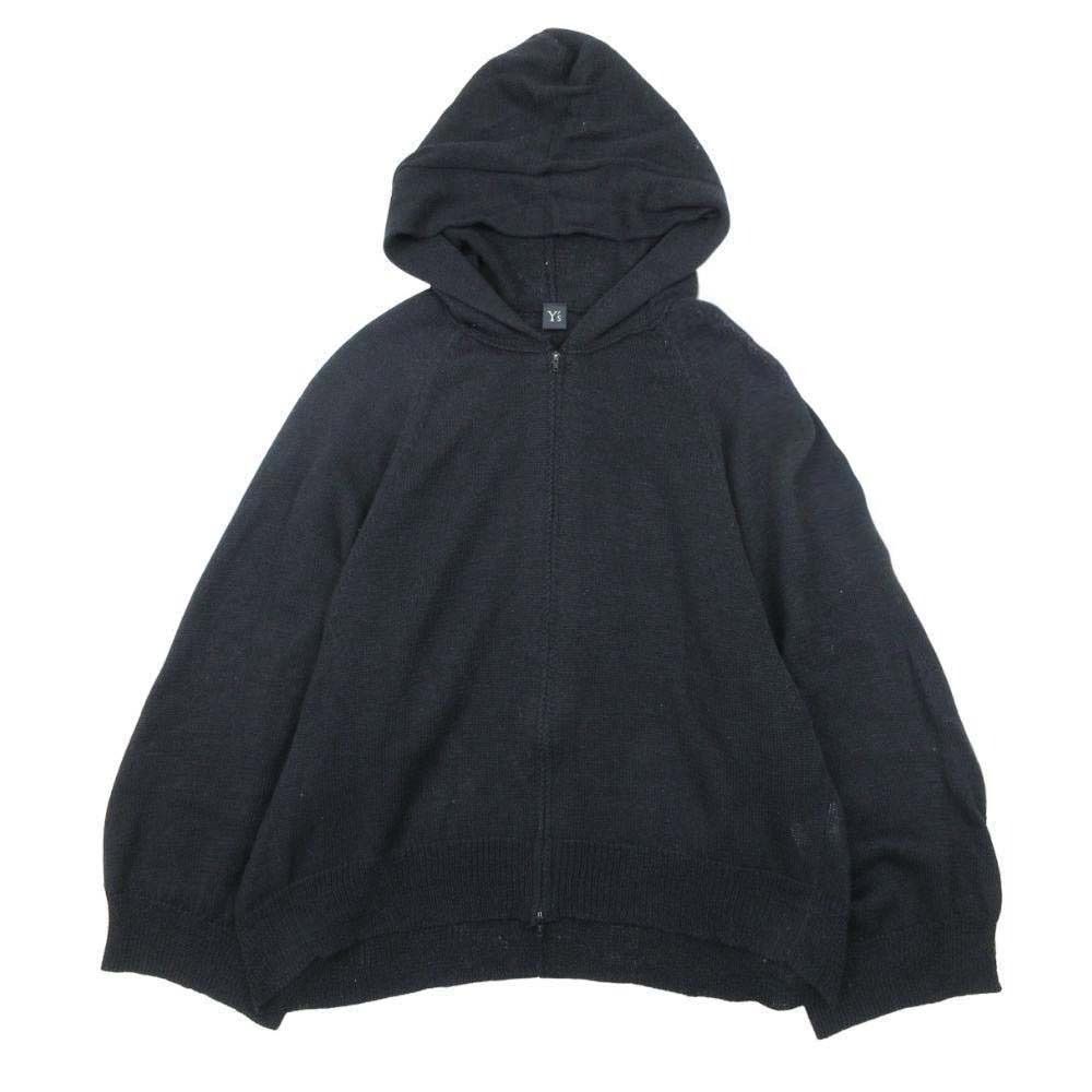 美品 Y's yohji yamamoto ワイズ ヨウジヤマモト 麻混ニット パーカー ジャケット ブルゾン アウター ジップアップ 2 黒 ブラック レディース 古着 中古 USED