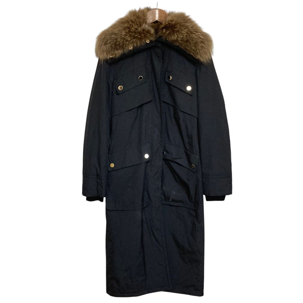 良品 GUCCI グッチ ファーカラー ベルテッド ロングコート サイズ38 ブラック レディース 古着 中古 USED