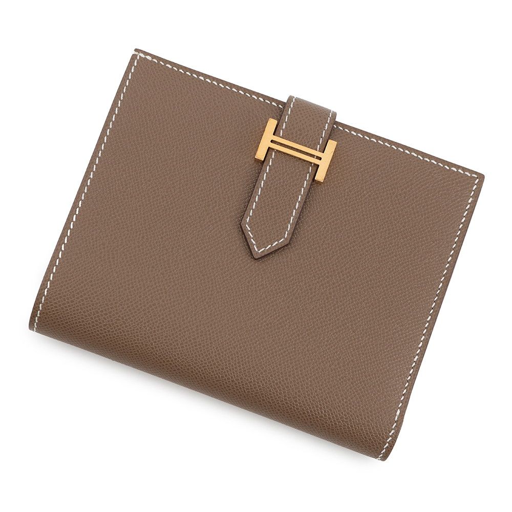 エルメス 二つ折り財布 ベアンコンパクト エトゥープ/ゴールド金具 ヴォーマダム K刻印 財布