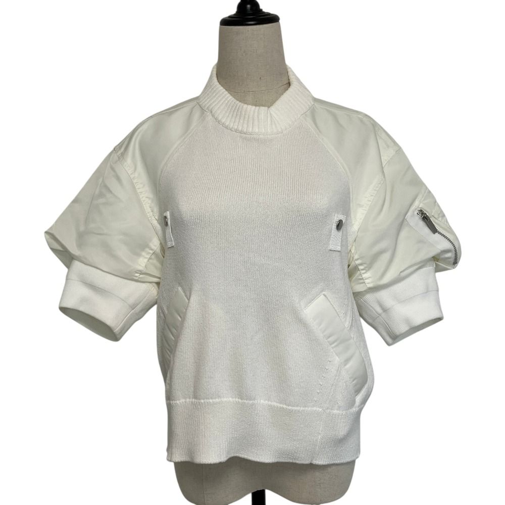 美品 24SS sacai サカイ ナイロンツイルニットプルオーバー 24-07087 サイズ1 ホワイト レディース 古着 中古 USED