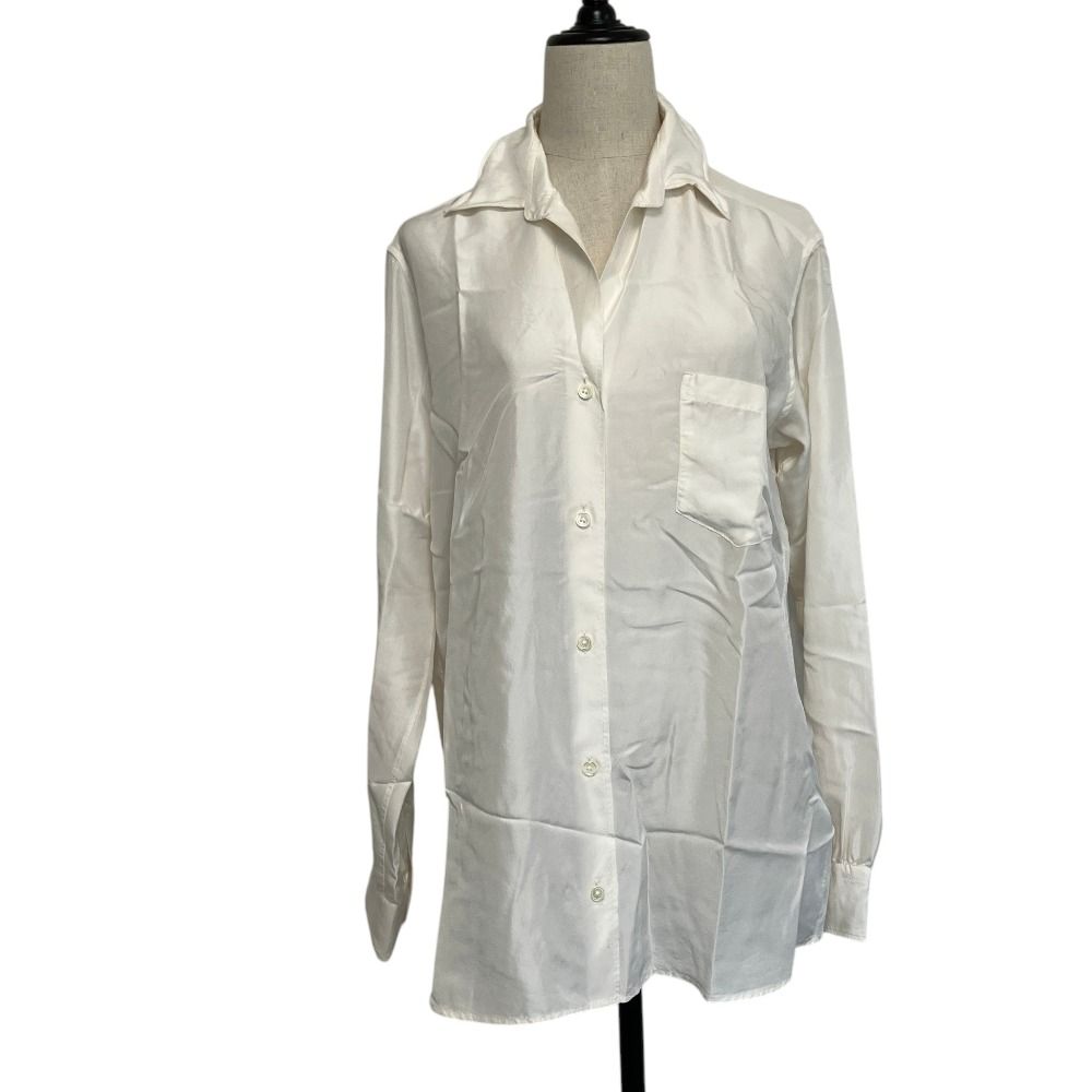 美品 23SS MUSE de Deuxieme Classe ミューズドゥドゥーズィエムクラス シルク ウォッシュ シャツ ブラウス F ホワイト レディース 古着 中古 USED