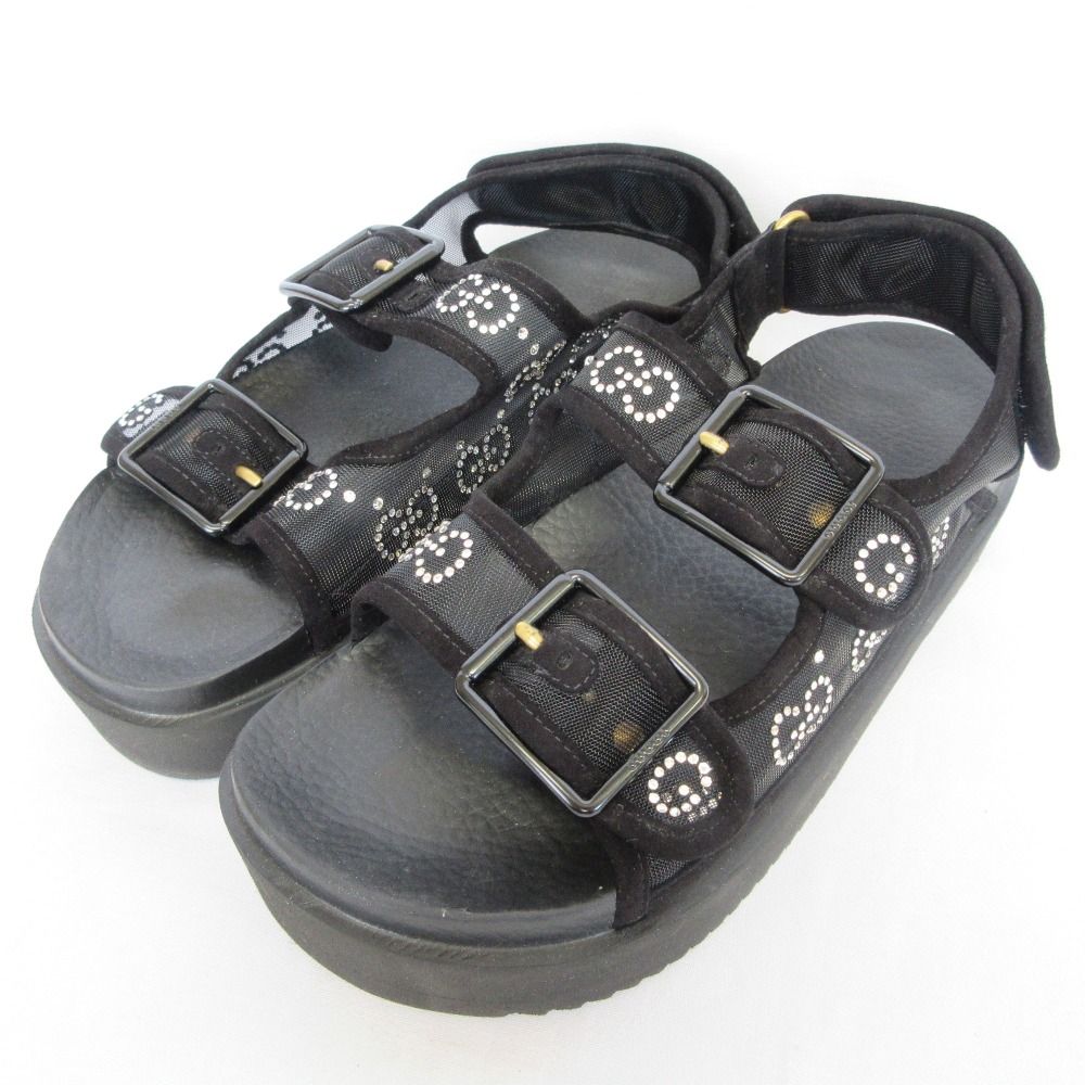 新品同様 GUCCI グッチ GG クリスタル メッシュサンダル 701158 サイズ37 24cm相当 ブラック レディース 古着 中古 USED