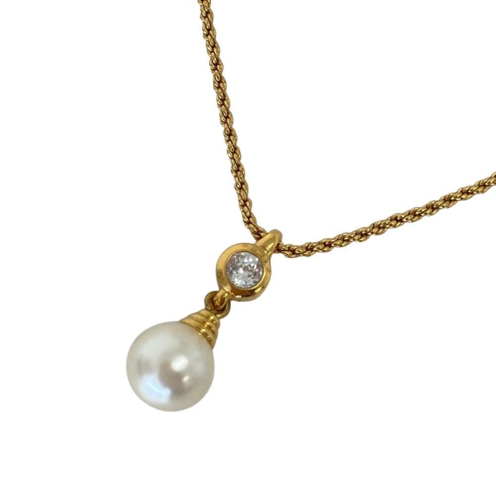 美品 Christian Dior クリスチャンディオール ヴィンテージ ラインストーン フェイクパール ネックレス GP ゴールドカラー レディース 古着 中古 USED 11,093円