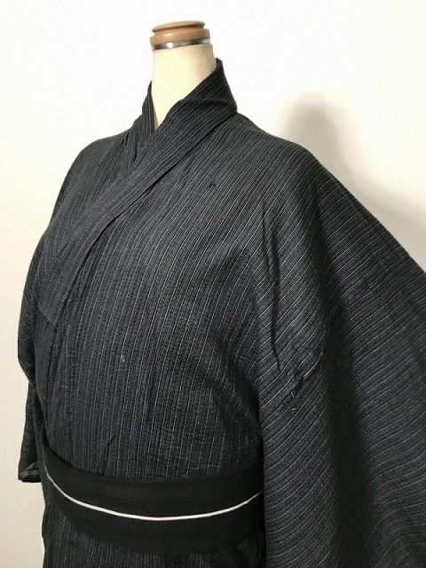 新品 3Lサイズ 男物 浴衣 綿 黒地に縞文様