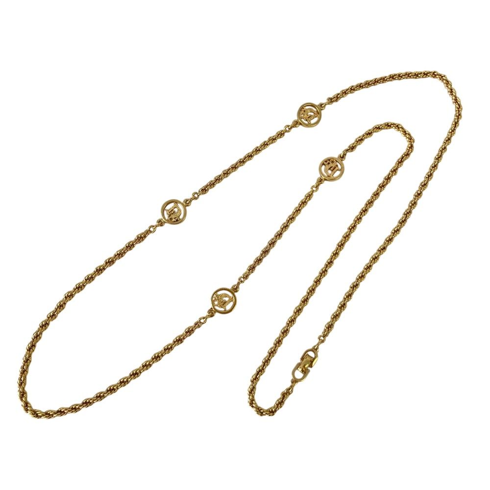 美品 Christian Dior クリスチャンディオール ヴィンテージ 4サークルロゴ ロングチェーンネックレス GP ゴールドカラー レディース 古着 中古 USED