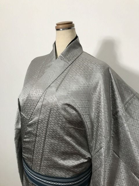 新品 Lサイズ 男物 色無地 化繊 菱の地紋 グレー