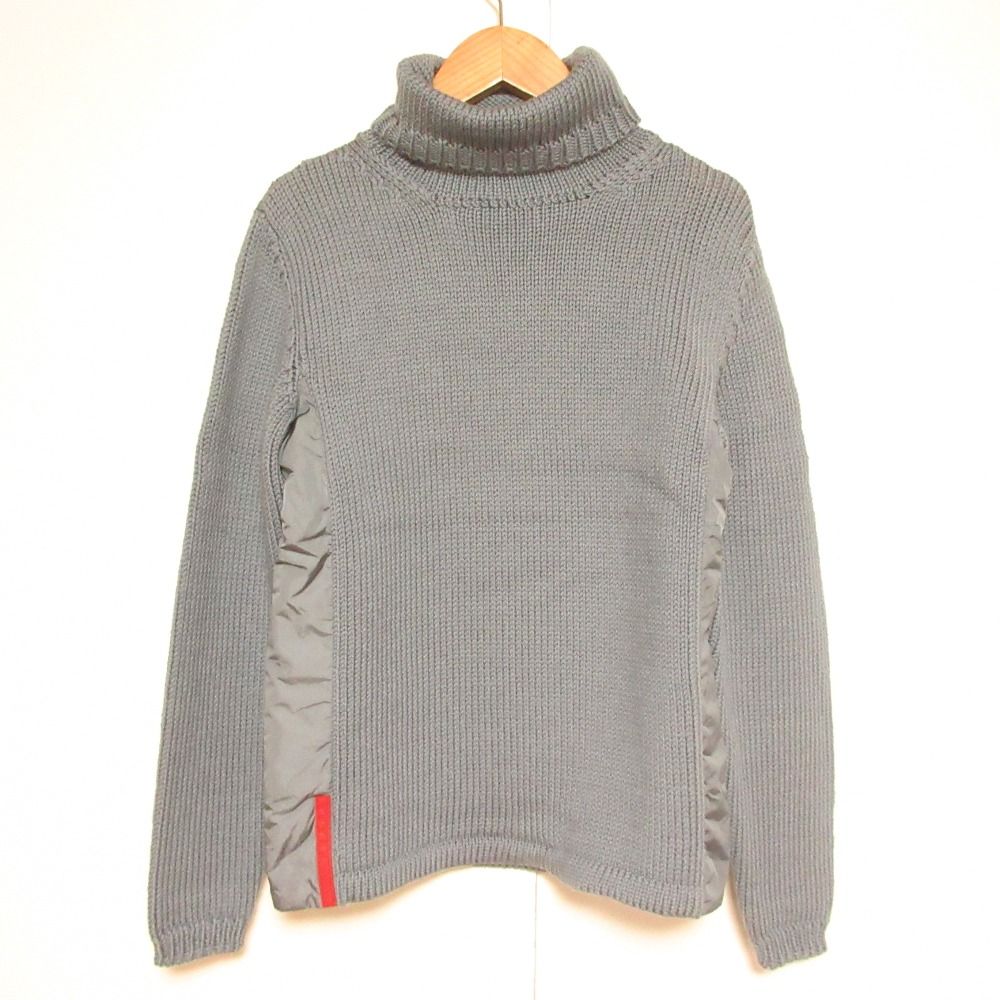 美品 PRADA SPORTS プラダスポーツ サイドパネル タートルニット セーター サイズ38 ブルー レディース 古着 中古 USED