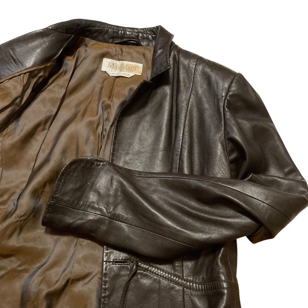 良品 Max Mara マックスマーラ ステッチデザイン ラムレザー
