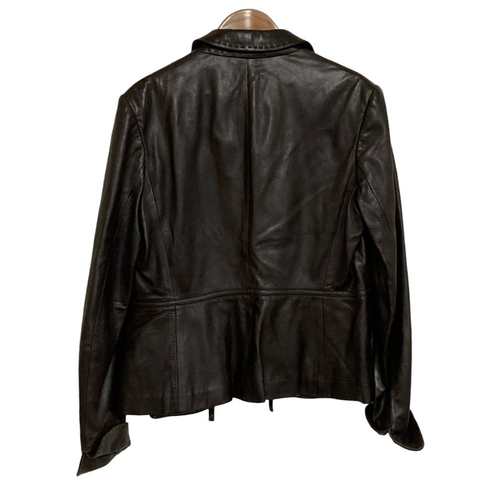 Max Mara ラムレザー ジップジャケット 黒 42 美シルエット シングル 良品 Max Mara マックスマーラ ステッチデザイン ラムレザー