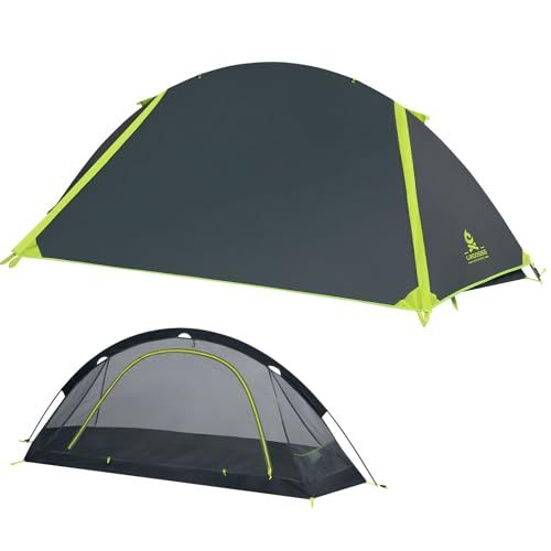 【新品】テント 1人用 自立式 【軽量1.55kg/前室付き】 ソロドーム 2層構造 フルメッシュ インナーテント グレー×ライムグリーン キャンプ ツーリング 登山 アウトドア