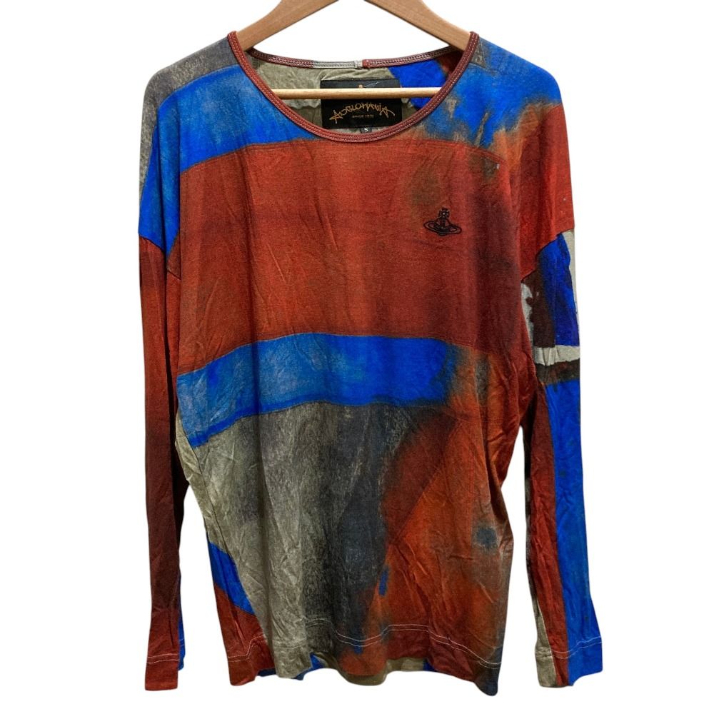 美品 Vivienne Westwood ヴィヴィアンウエストウッド アングロマニア オーブ刺繍 総柄 長袖 Tシャツ カットソー S マルチカラー レディース 古着 中古 USED