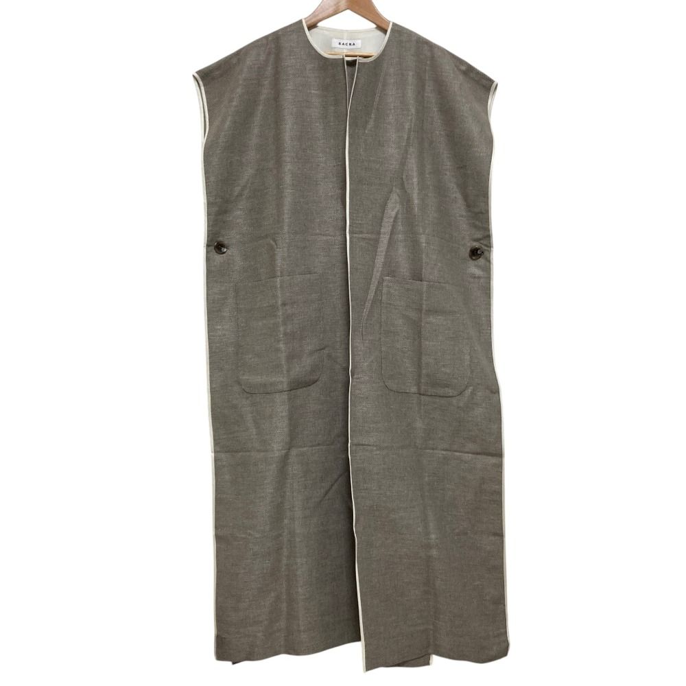 極美品　2023SS SACRA リネンコットンバスケットロングジレ 美品 23SS SACRA サクラ リネン コットン バスケット ジレ 123105061