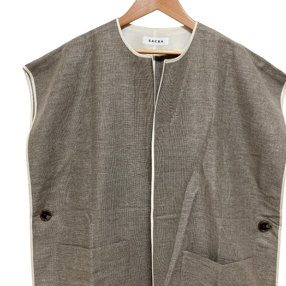美品 23SS SACRA サクラ リネン コットン バスケット ジレ 123105061