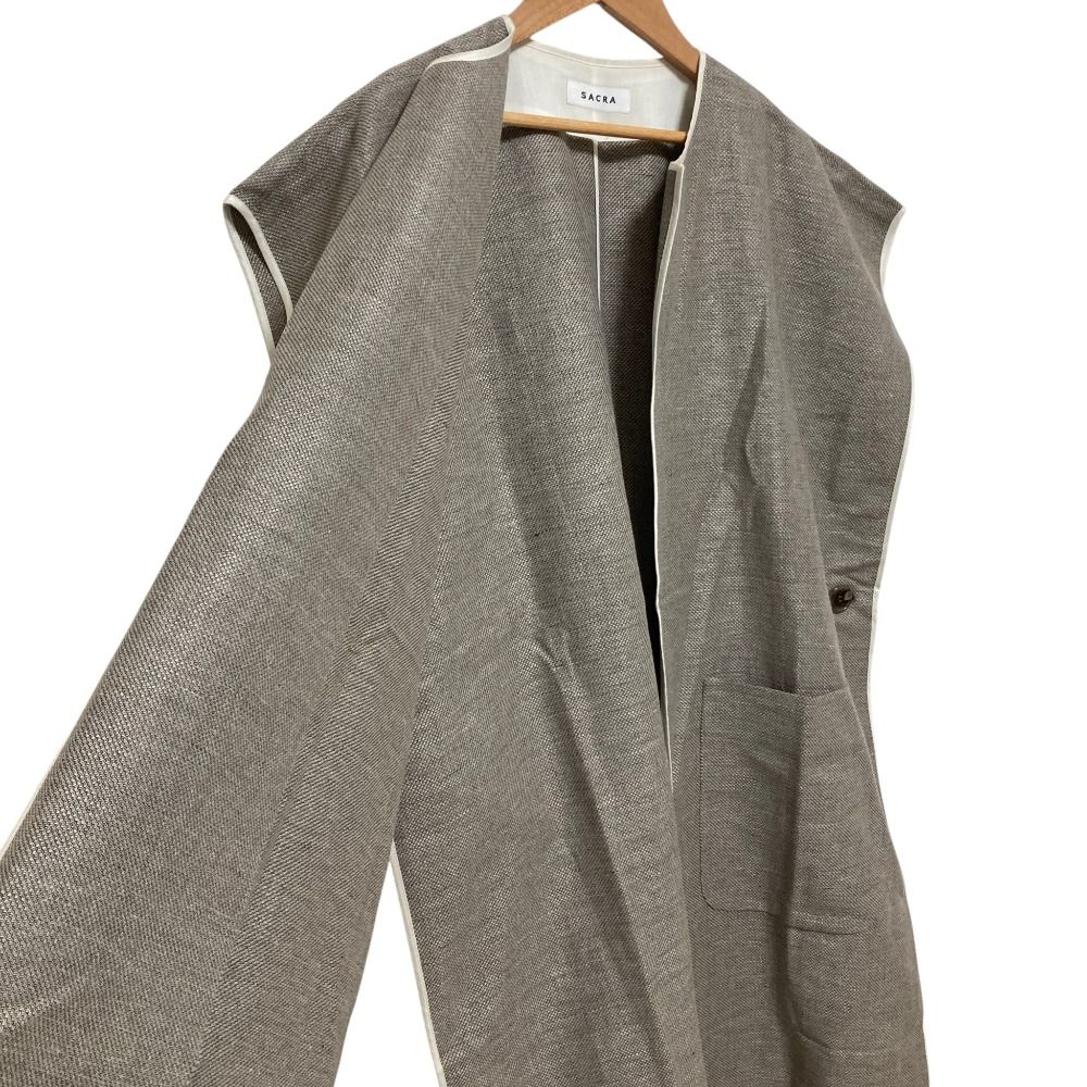 極美品　2023SS SACRA リネンコットンバスケットロングジレ 美品 23SS SACRA サクラ リネン コットン バスケット ジレ 123105061