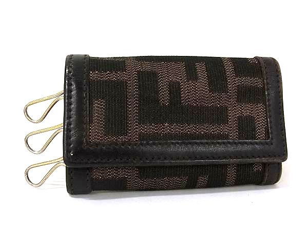 FENDI フェンディ ズッカ柄 キャンバス×レザー 6連 キーケース 鍵入れ