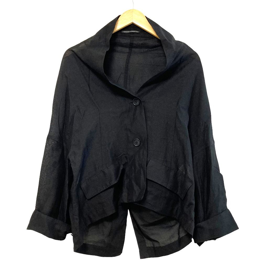 美品 Yohji Yamamoto +NOIR ヨウジヤマモト プリュスノアール ペーパーリネンジャケット NN-J15-300 サイズ2 ブラック レディース 古着 中古 USED