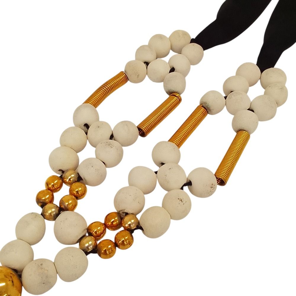 良品 MARNI マルニ タッセル付き リボンネックレス ホワイト ブラック