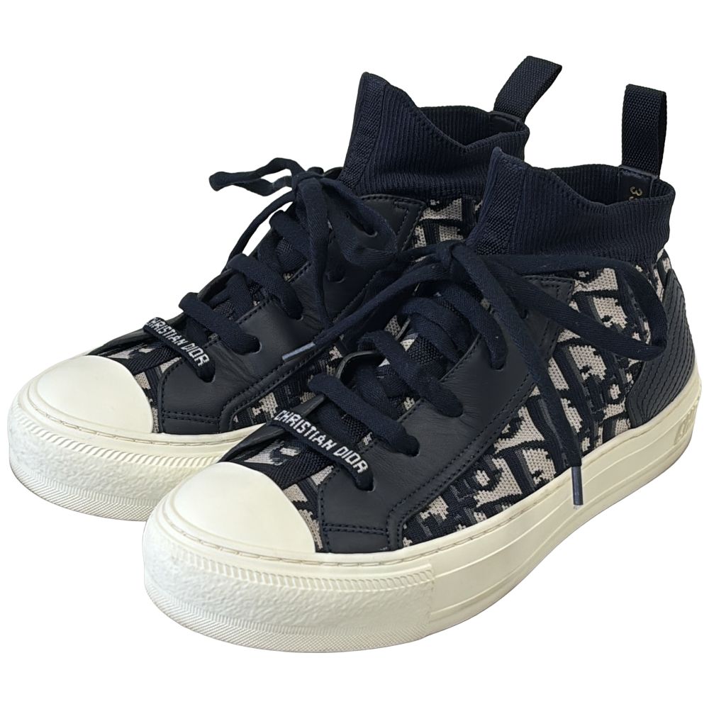 美品 Christian Dior クリスチャンディオール WALK'N'DIOR オブリーク スニーカー サイズ35.5 22.5cm相当 ネイビー ホワイト レディース 古着 中古 USED
