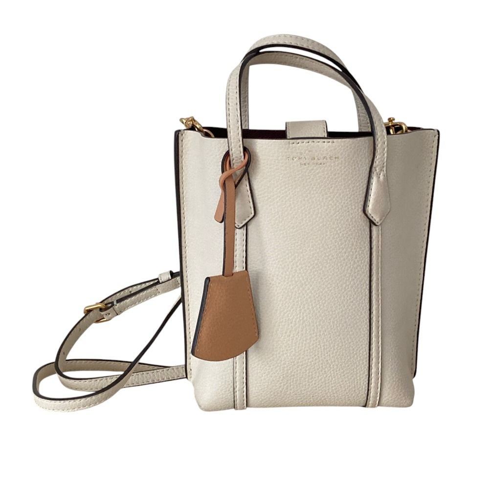 美品 TORY BURCH トリーバーチ 2WAY レザー ペリー ミニ トート バッグ ホワイト レディース 古着 中古 USED