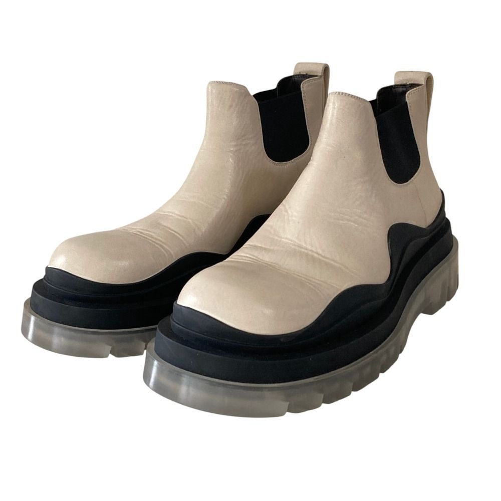 美品 Bottega Veneta ボッテガヴェネタ TIRE タイヤ レザー サイドゴア チェルシーブーツ サイズ41 26.0cm程度 アイボリー メンズ 古着 中古 USED