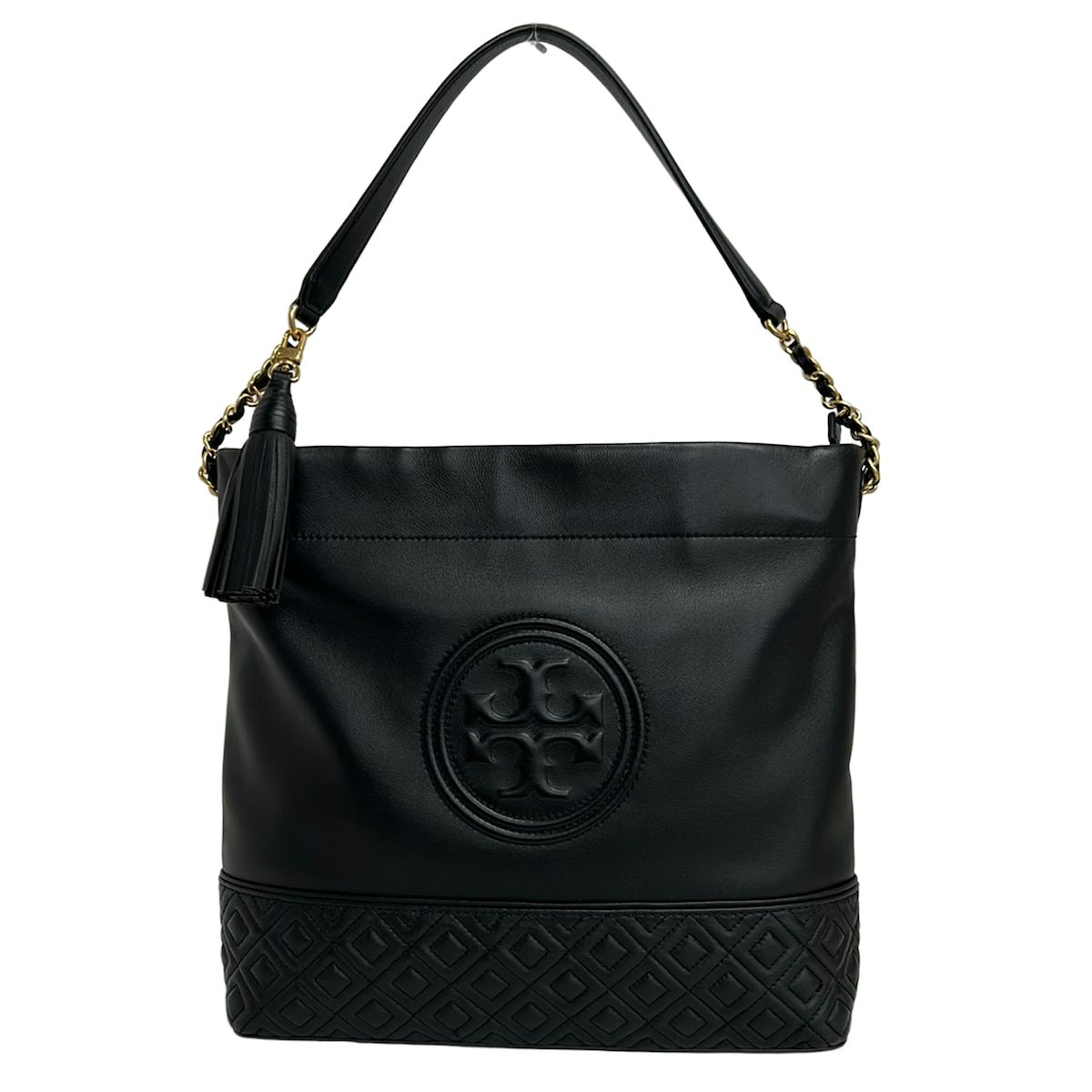 TORY BURCH(トリーバーチ) ショルダーバッグ美品 - 黒 タッセル/キルティング/チェーンショルダー レザー