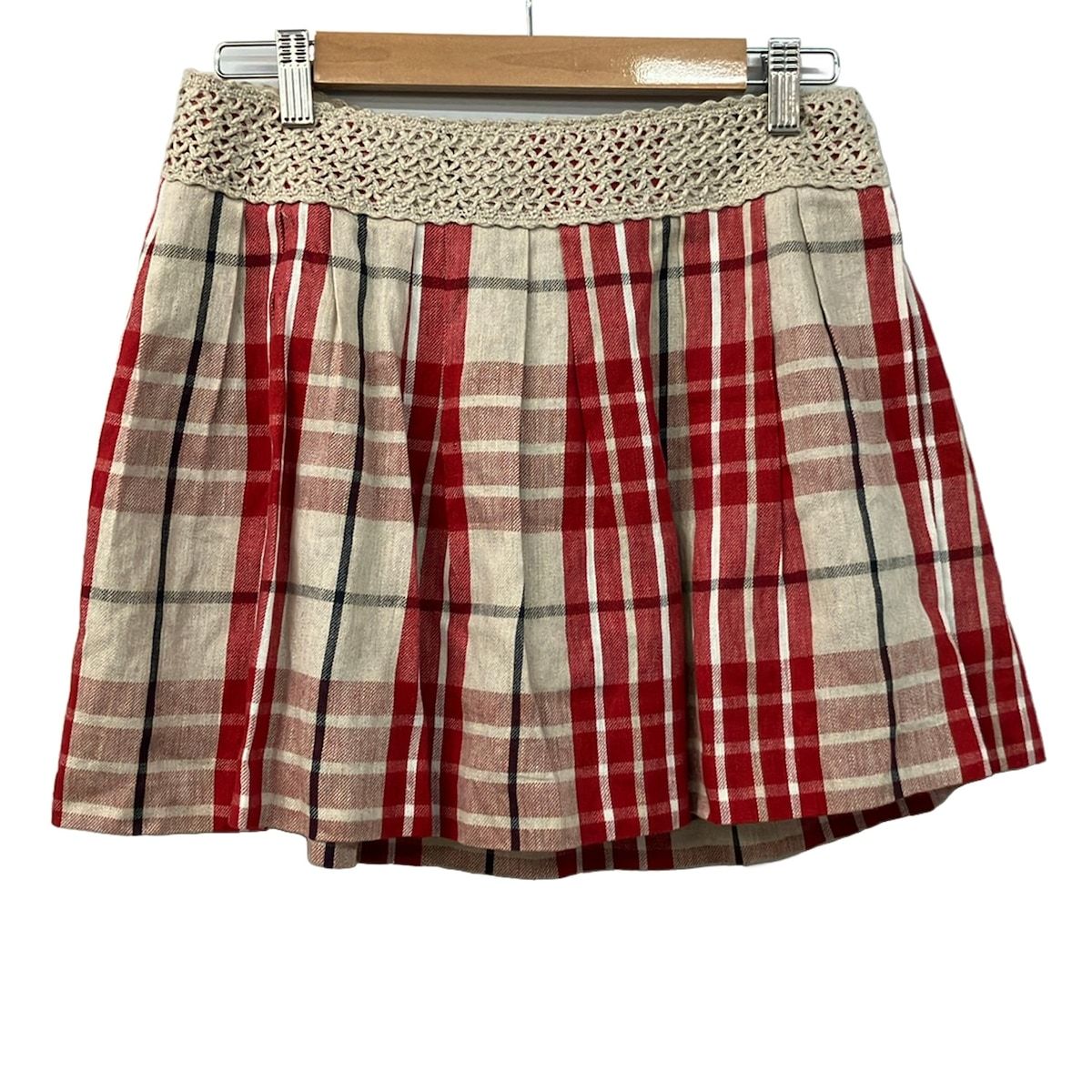 Burberry Blue Label(バーバリーブルーレーベル) 巻きスカート サイズ38 M レディース美品 - レッド×ベージュ×黒 ミニ/チェック柄
